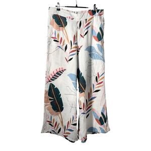 Cynthia Rowley Womens 100% Linen Floral Wide Leg Pants Size L Coastal Tropical